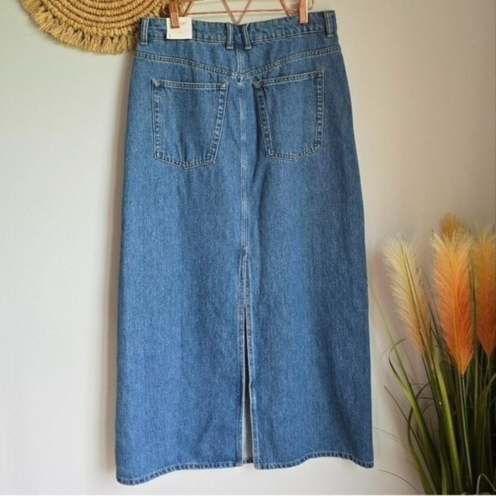 Mango MNG NEW Long Maxi Medium Wash Denim Jean Skirt SZ Large Coastal Cowgirl - Picture 5 of 12